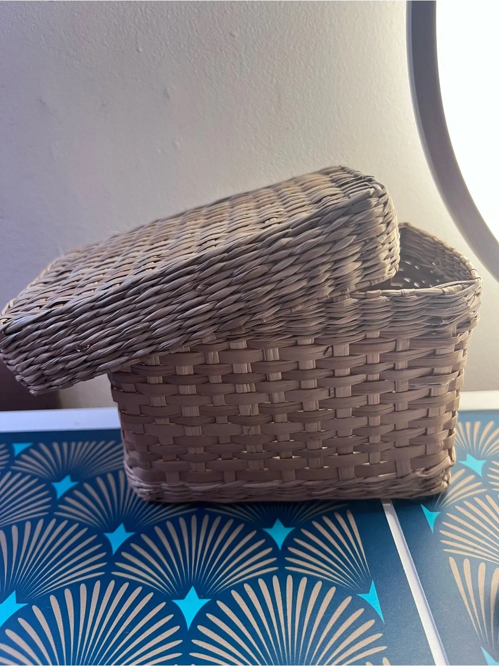 Woven Storage Basket with Lid - Natural Brown